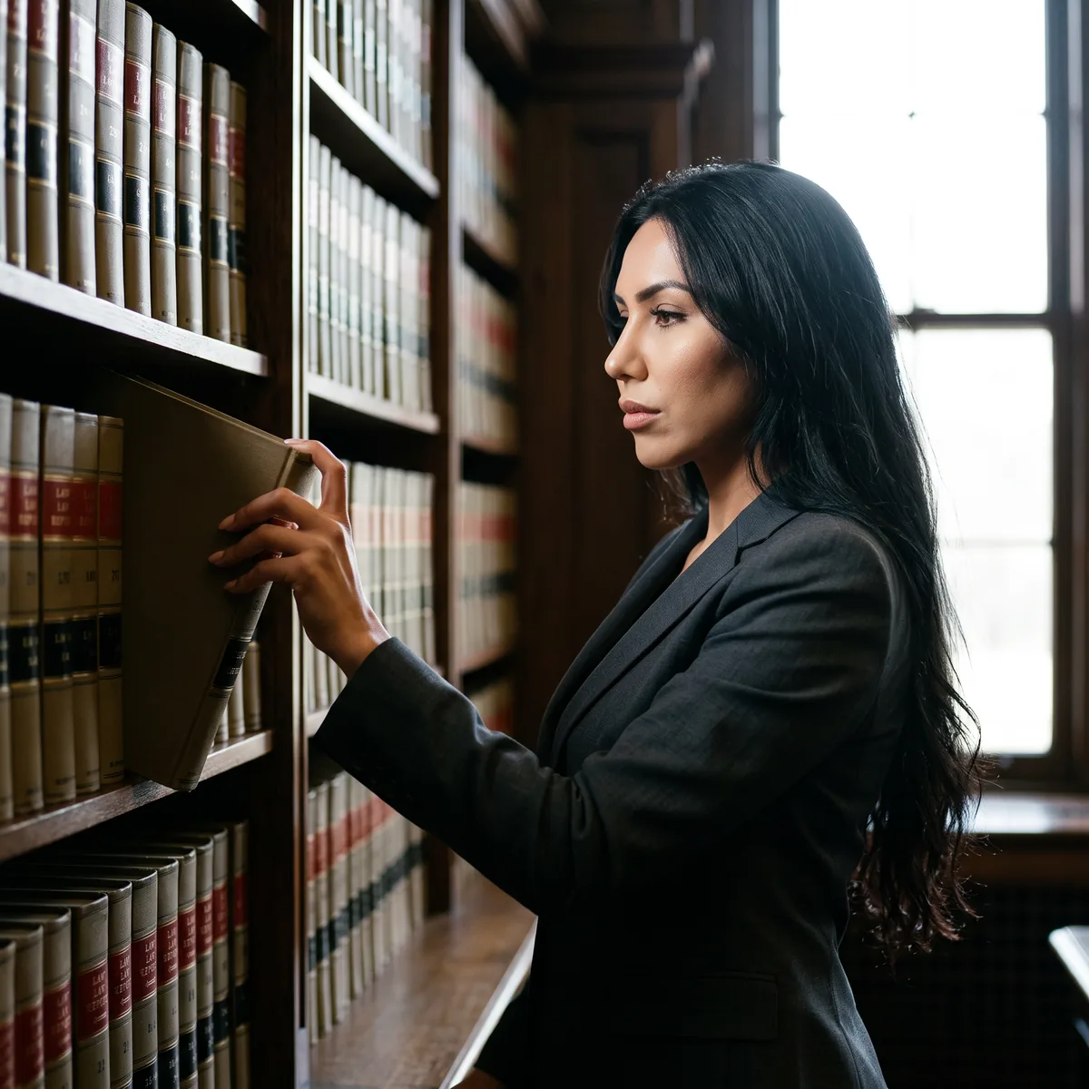 Jasmin Kaur Dhillon researching in the law library